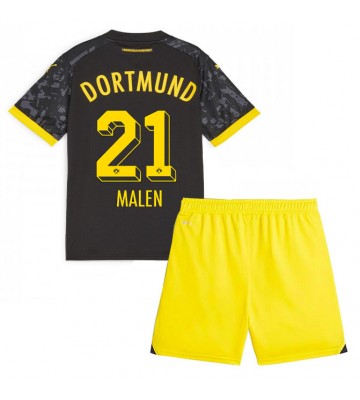 Borussia Dortmund Donyell Malen #21 Koszulka Wyjazdowych Dziecięca 2023-24 Krótki Rękaw (+ Krótkie spodenki)